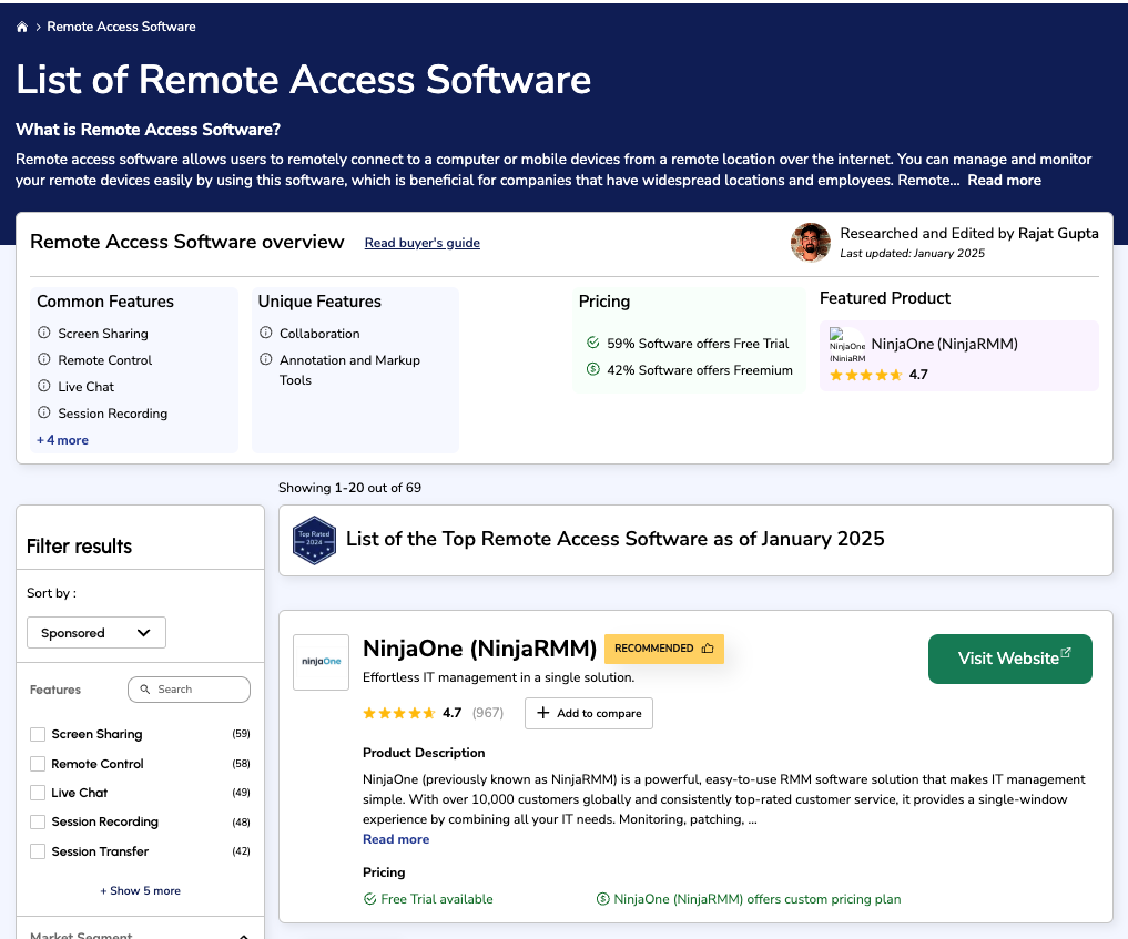 spotSaaS Category page