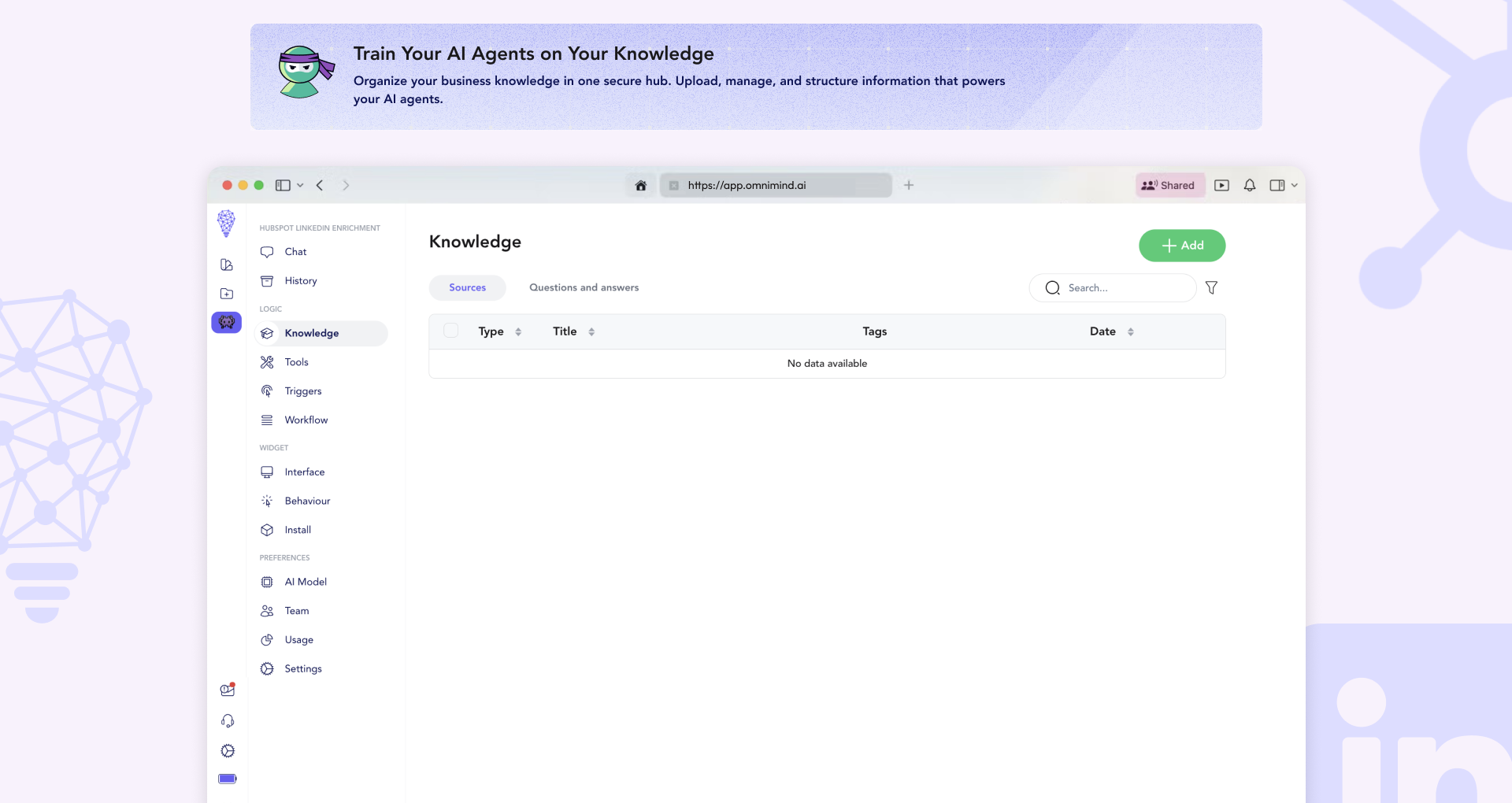 OmniMind.ai Organize your business knowledge in one secure hub. Upload, manage, and structure information that powers your AI agents.