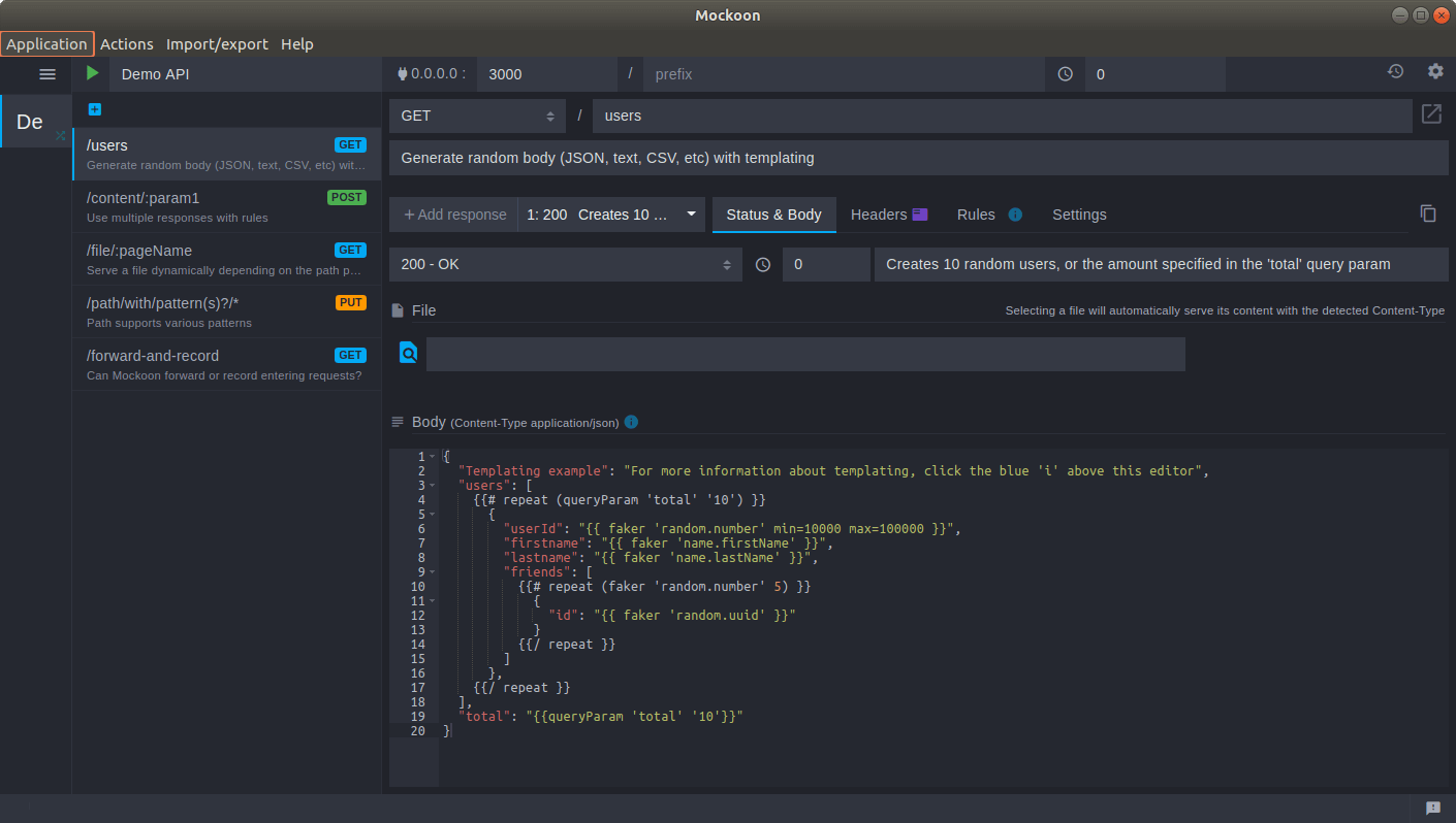 Mockoon Desktop application main view