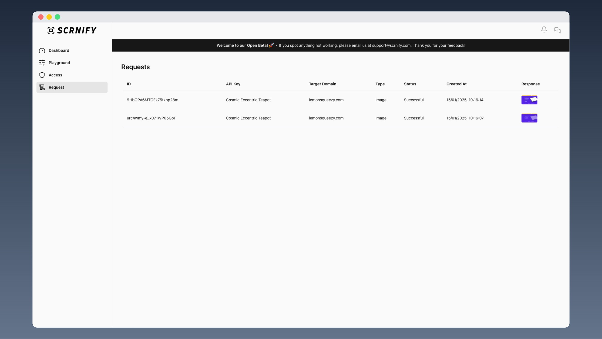 Scrnify.com Request List