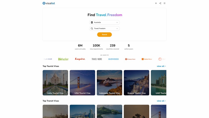 Visa List Landing Page
