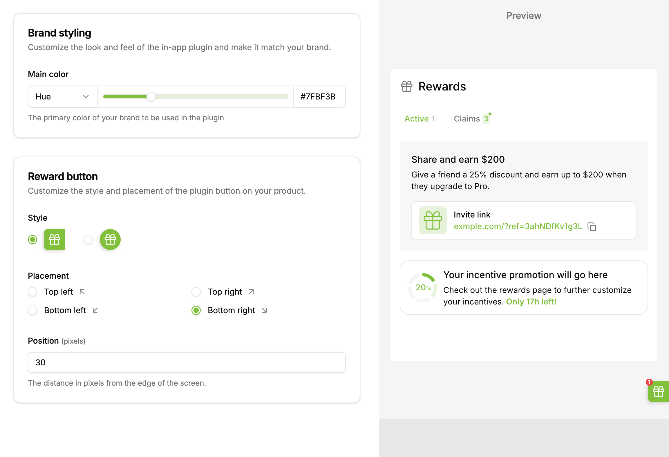 Reward Plugin Customize your brand colors and style