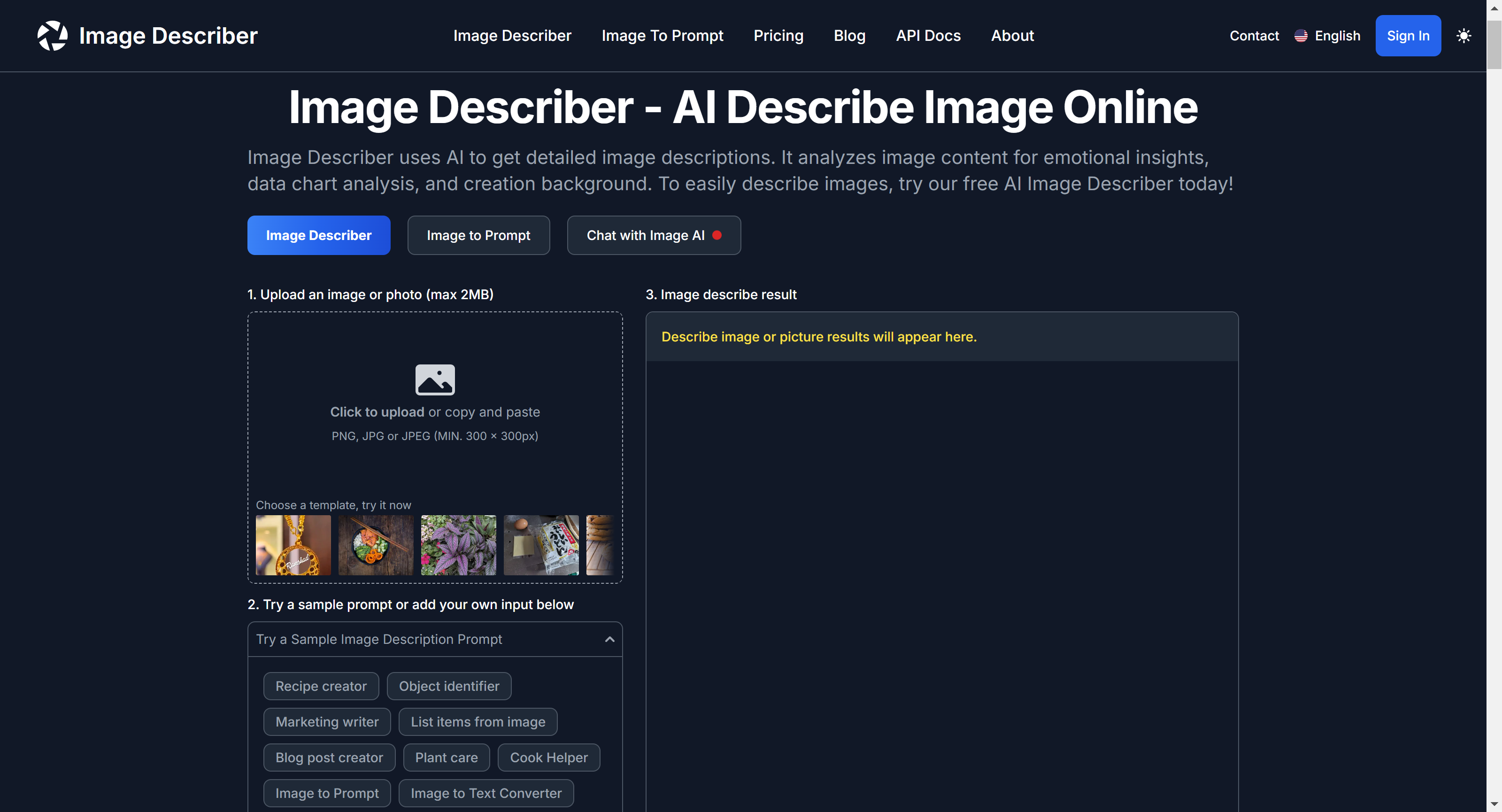 Image Describer App home