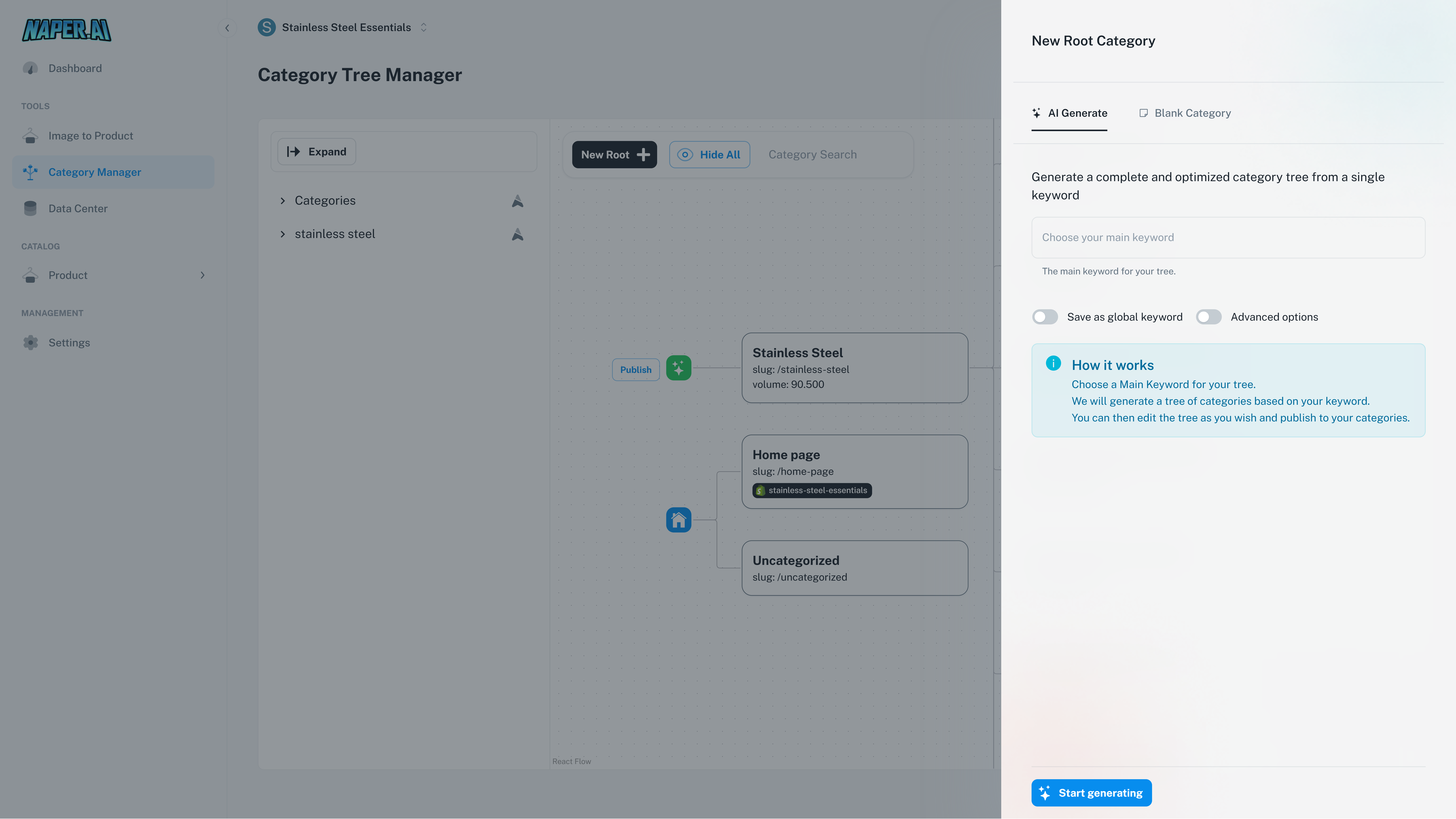 Naper AI Category Tree Generator