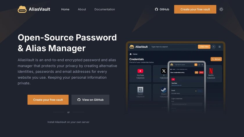 AliasVault Landing Page