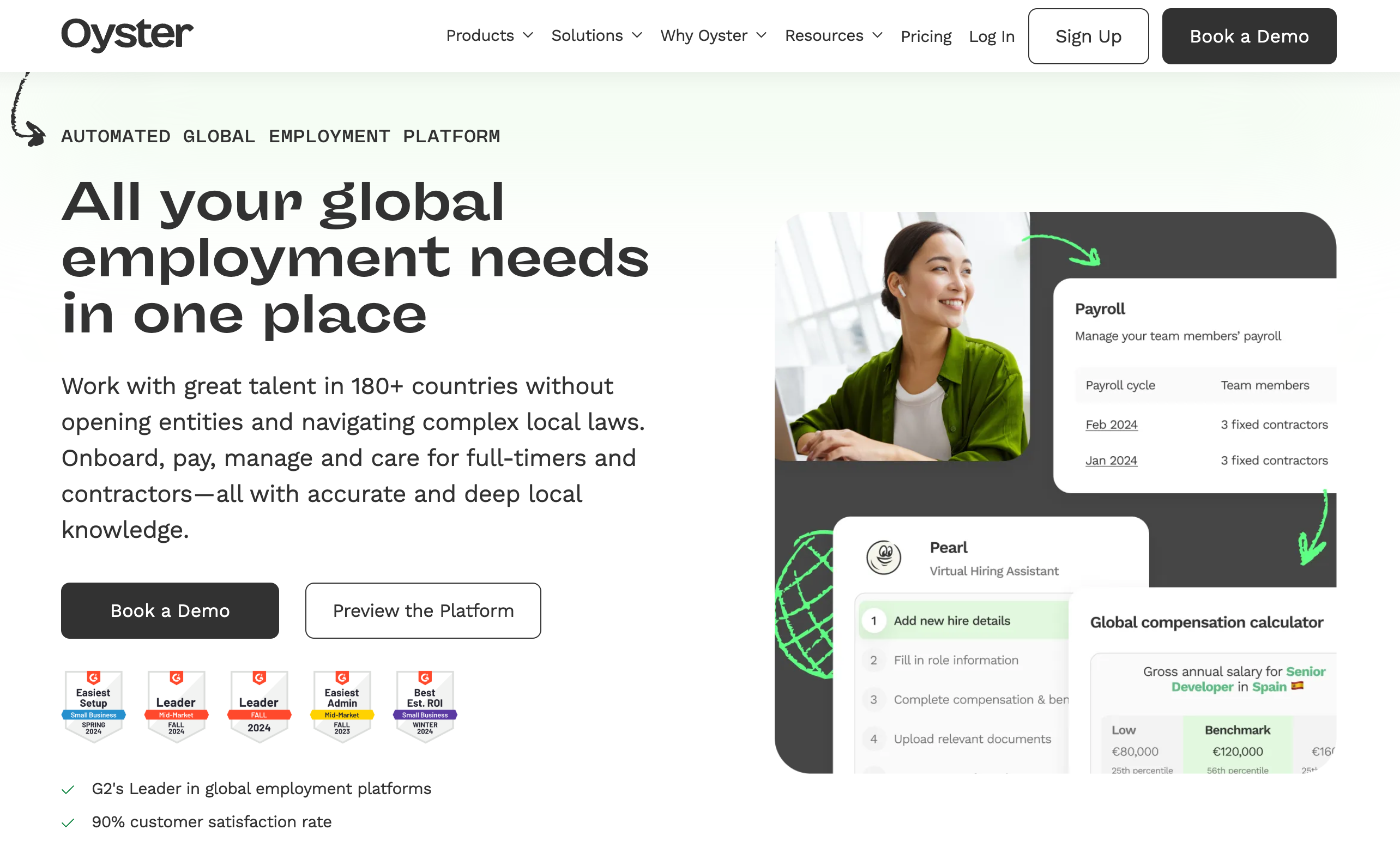 Oyster HR Landing page
