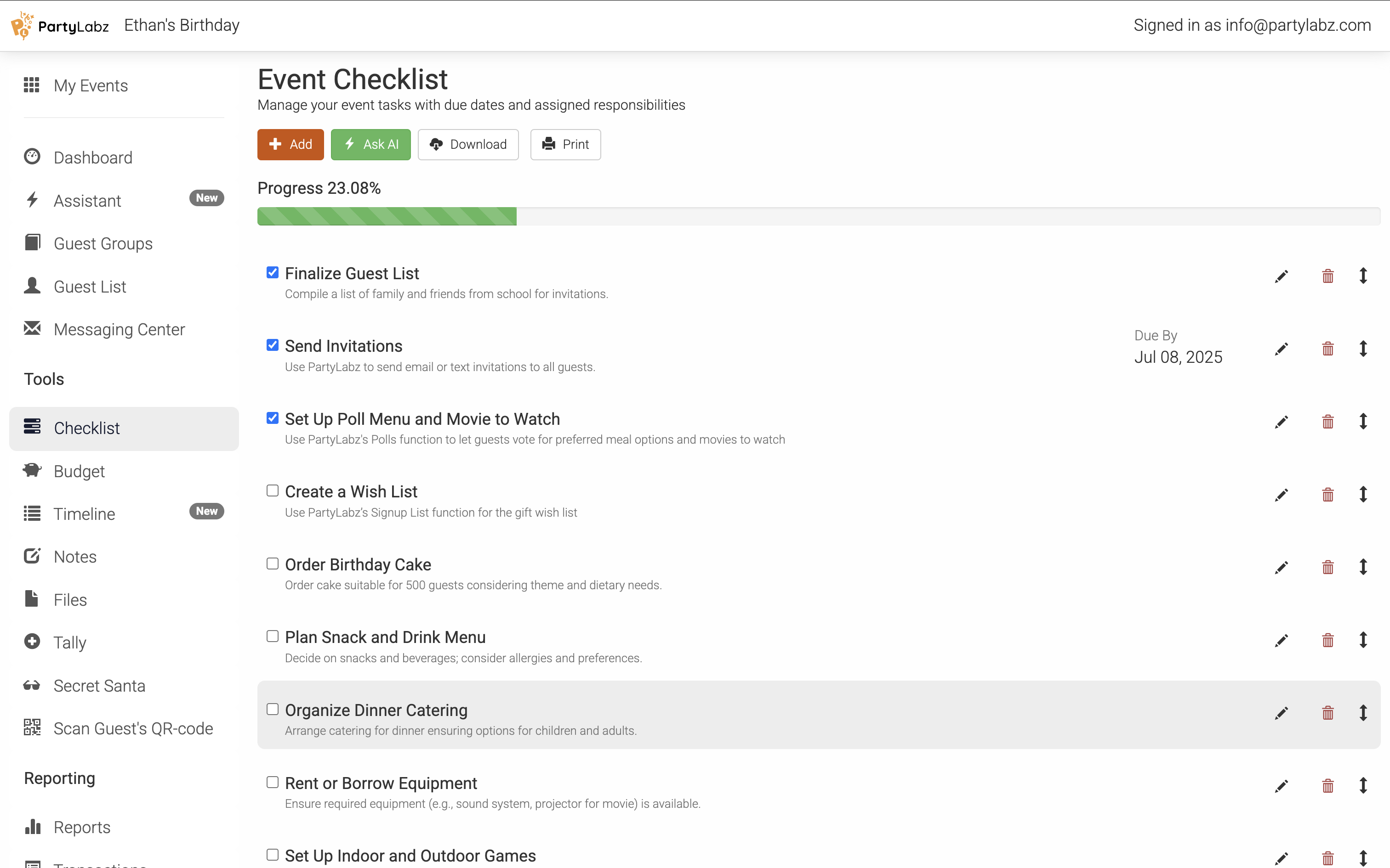 PartyLabz Event Checklist Tool