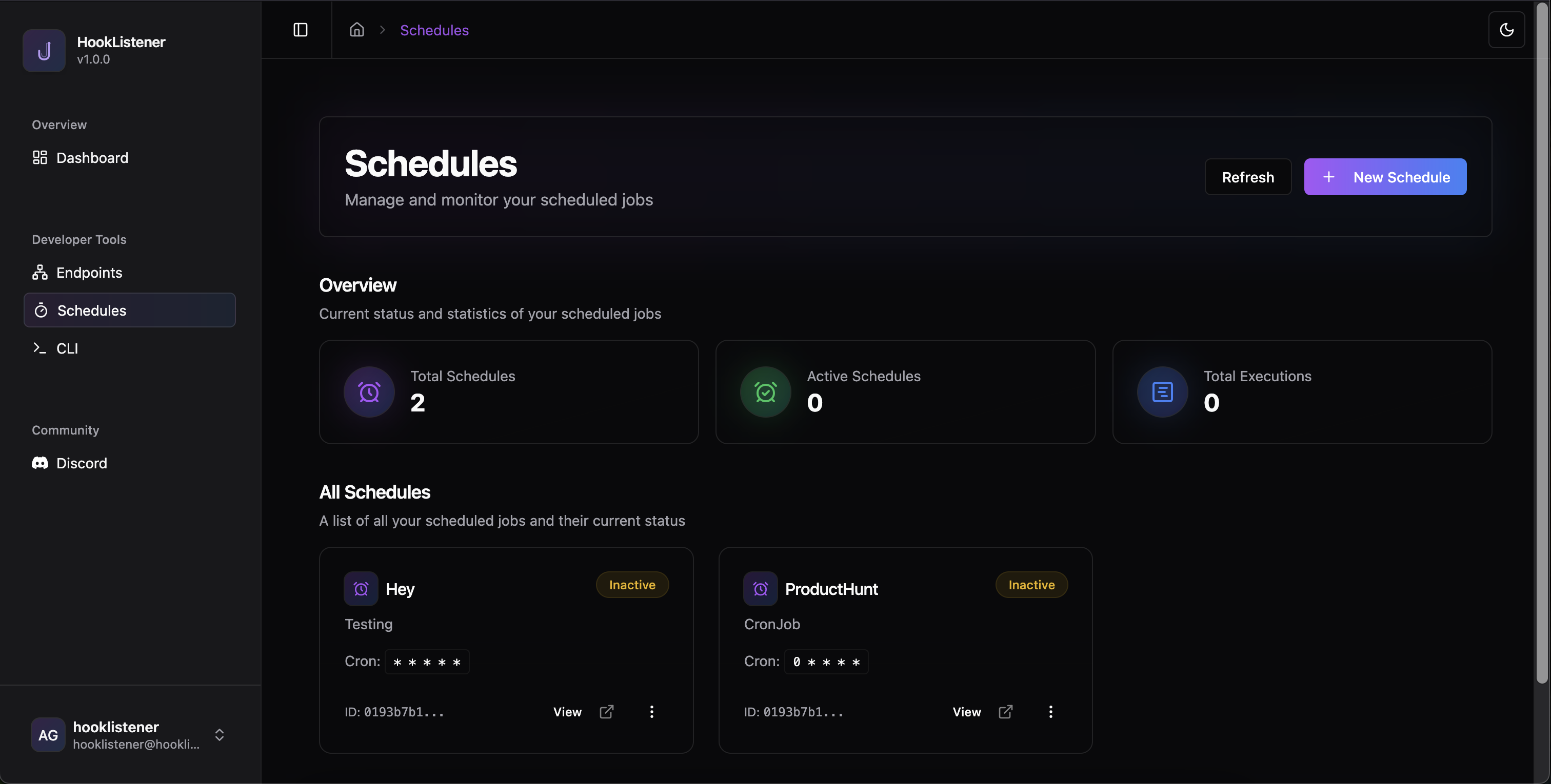 Hooklistener Schedules