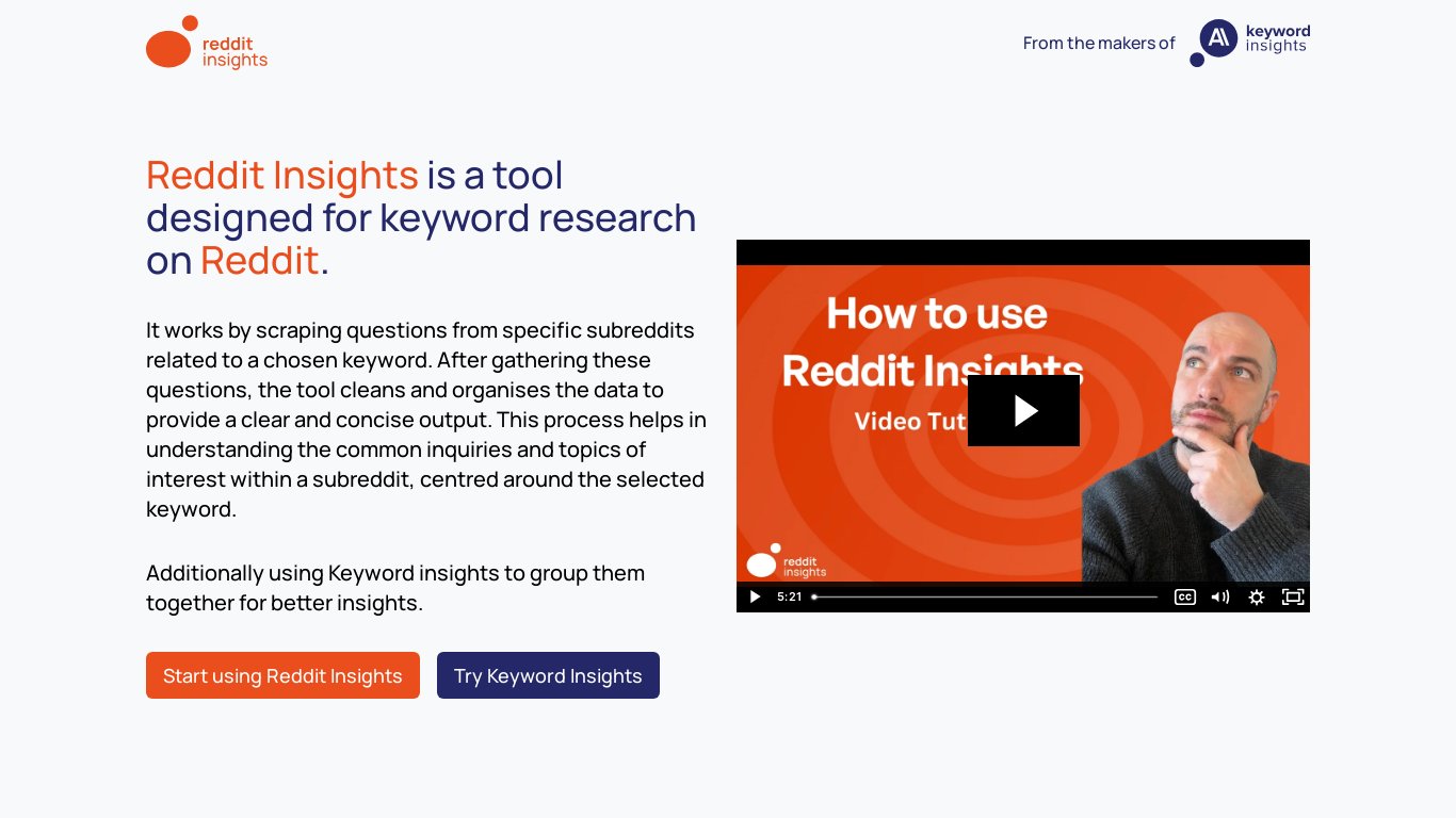 Reddit Insights Landing page