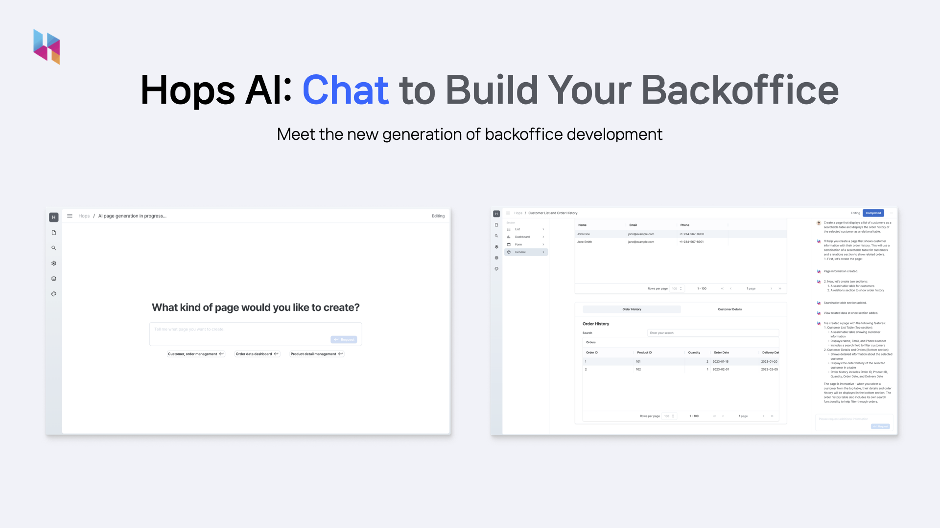 Hops Chat to build backoffice with AI