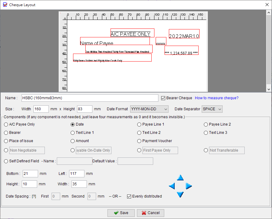 Evinco ChequeSystem Adjust Cheque Layout
