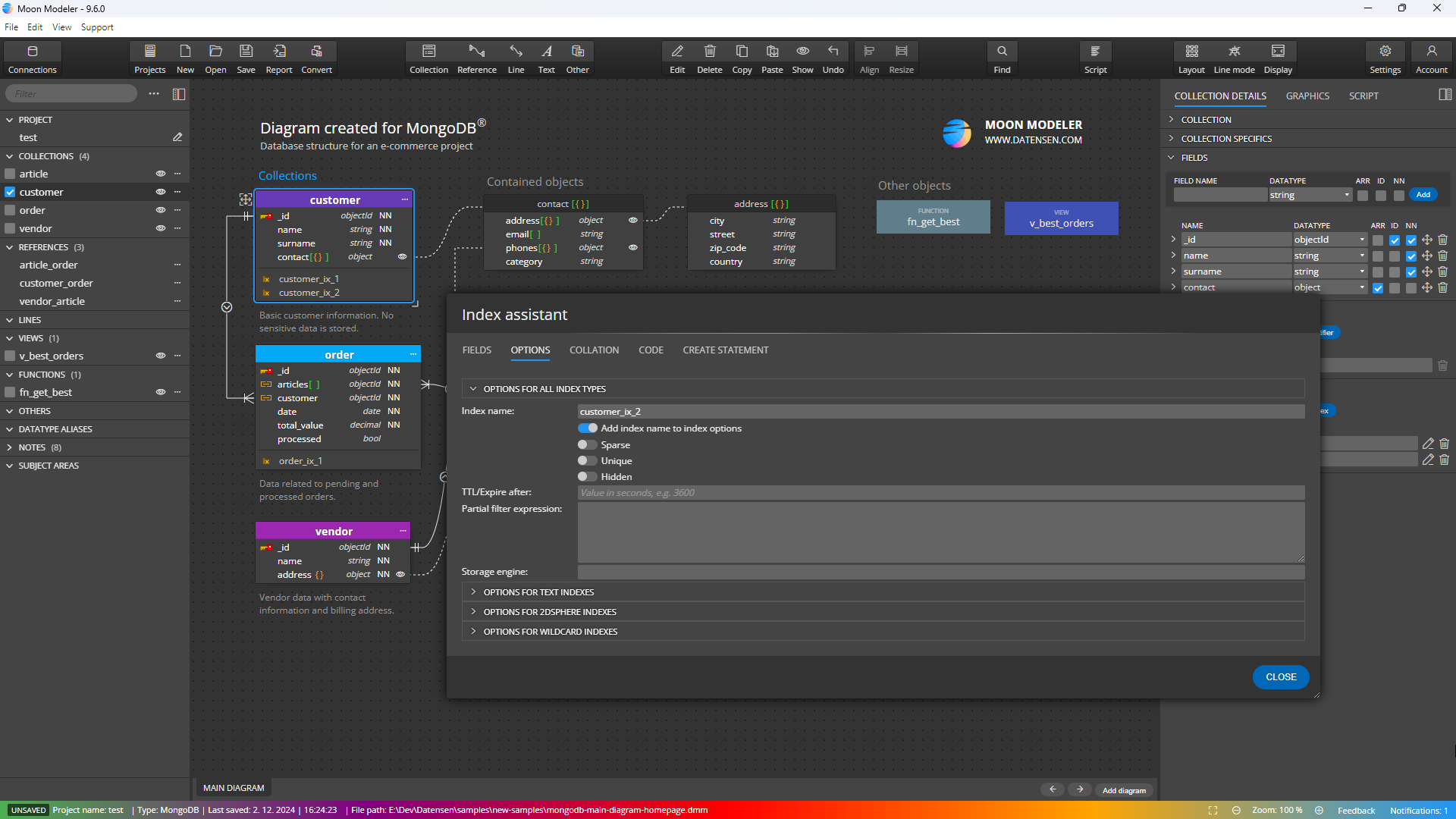 Moon Modeler Index Assistant for MongoDB projects