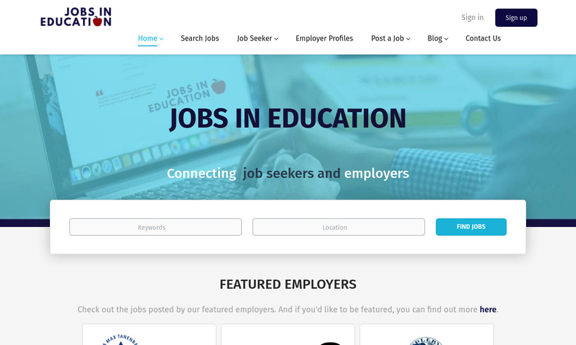 Jobs in Education Landing Page