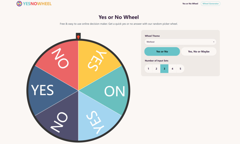 Yes or No Wheel App Landing Page