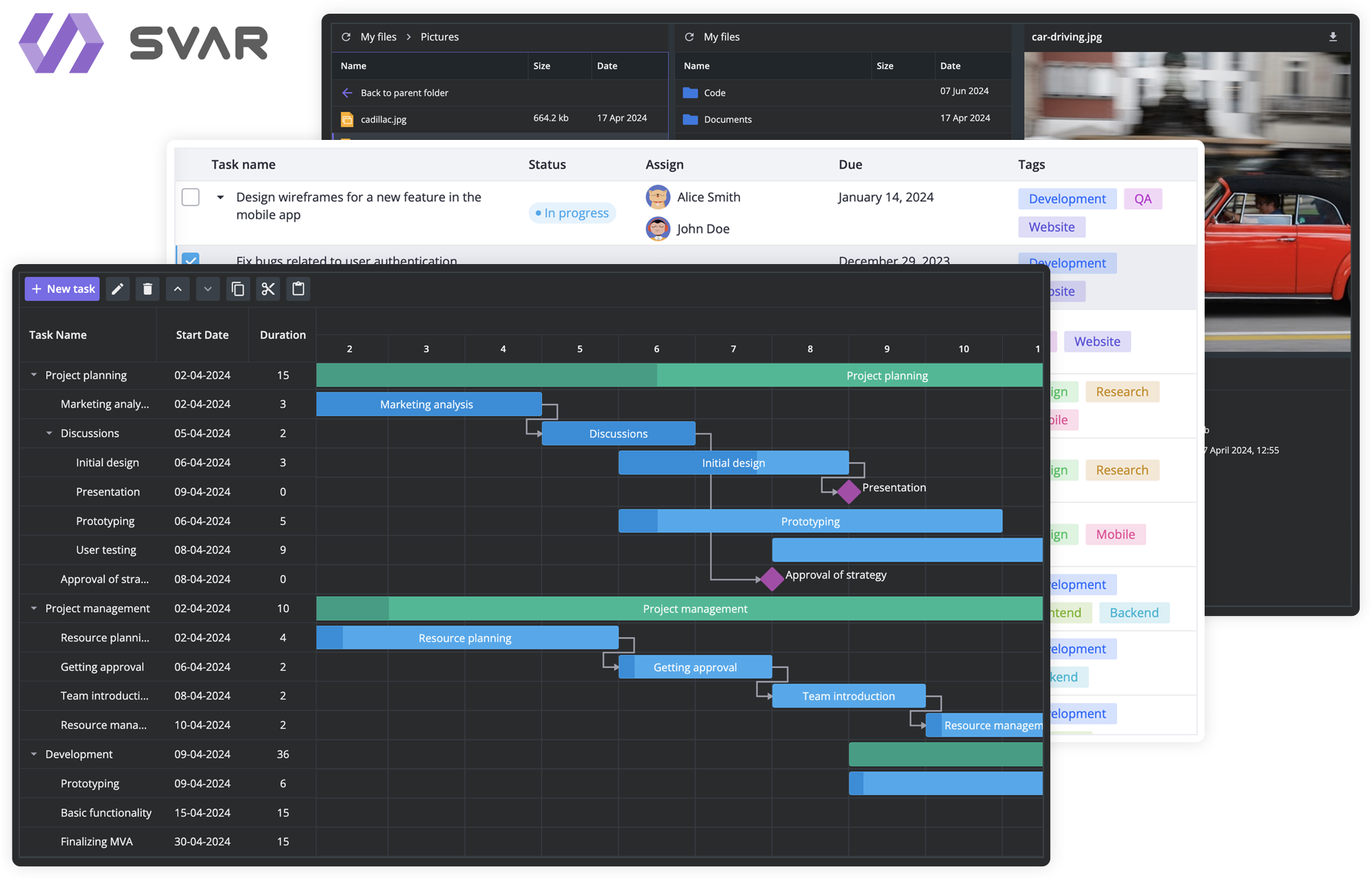 SVAR Widgets SVAR UI widgets: Gantt chart, DataGrid, File Manager