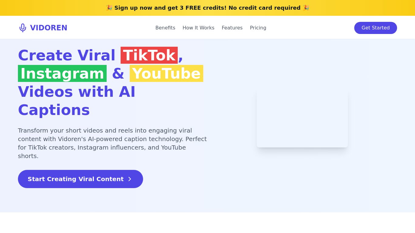 Vidoren Landing page