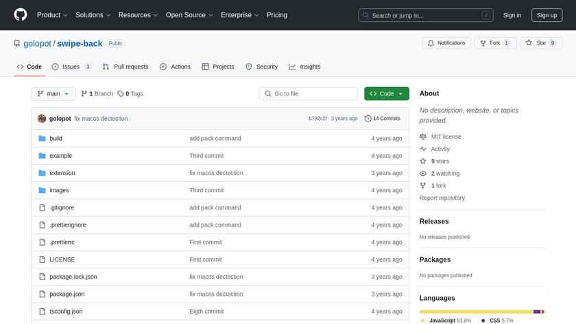 Swipe Back for Chrome Landing Page