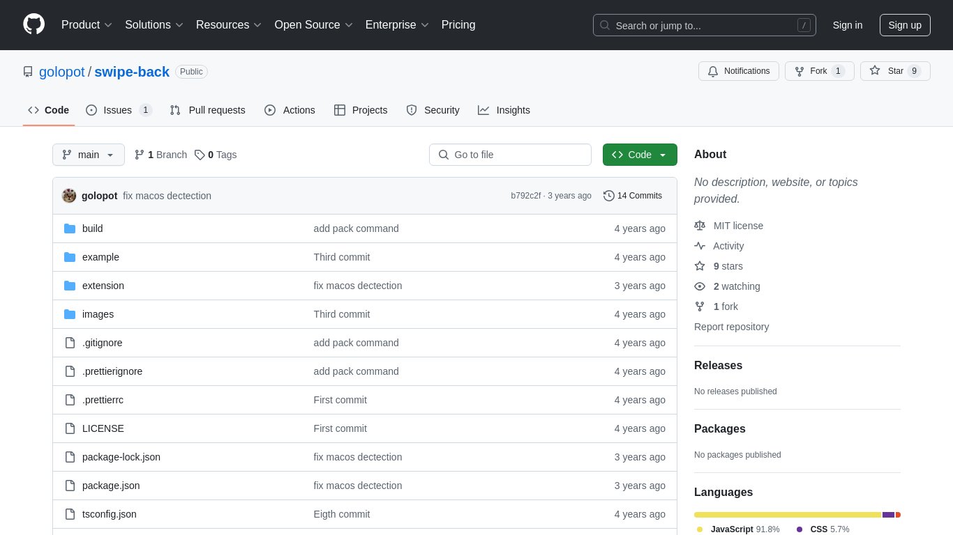 Swipe Back for Chrome Landing page