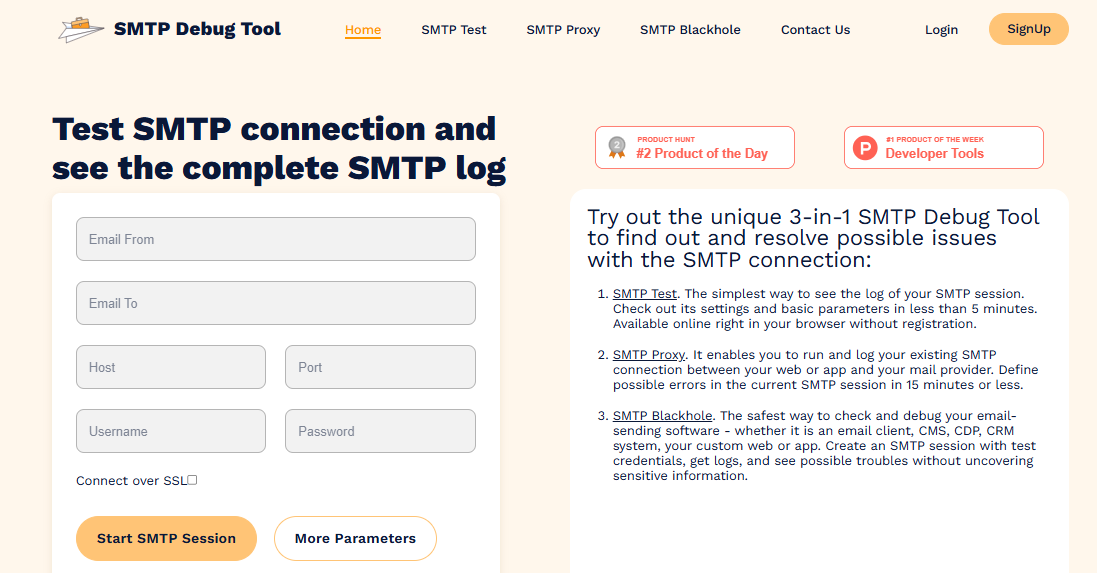 SMTP Debug Tool Main Page