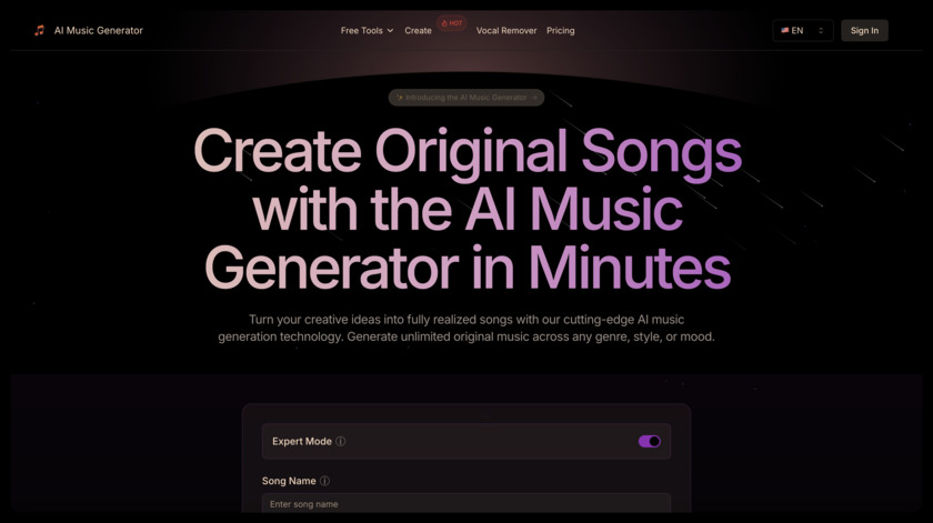 Music Generator AI Landing Page