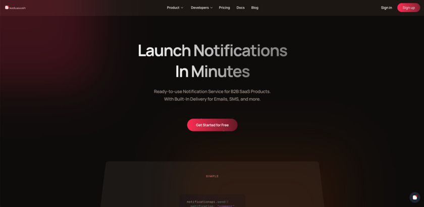 NotificationAPI Landing Page