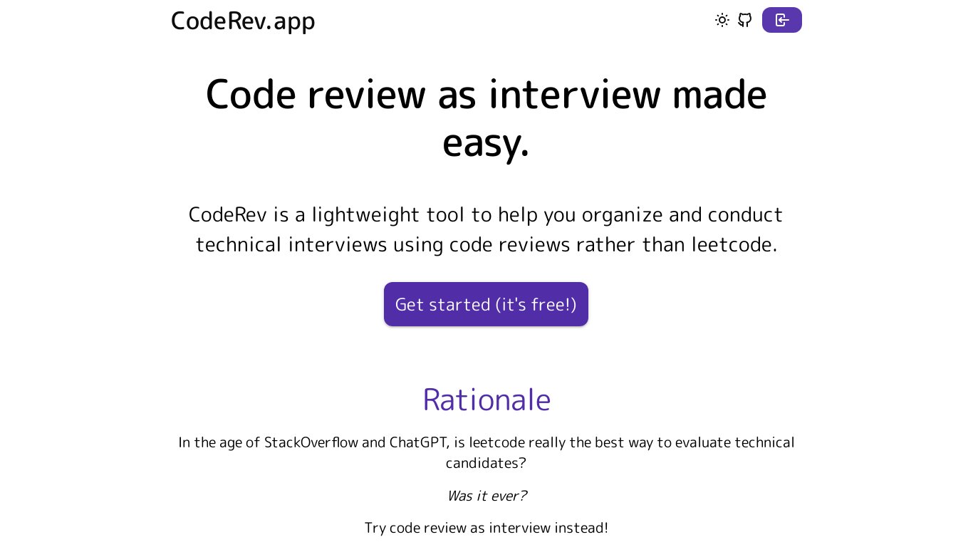 CodeRev Landing page
