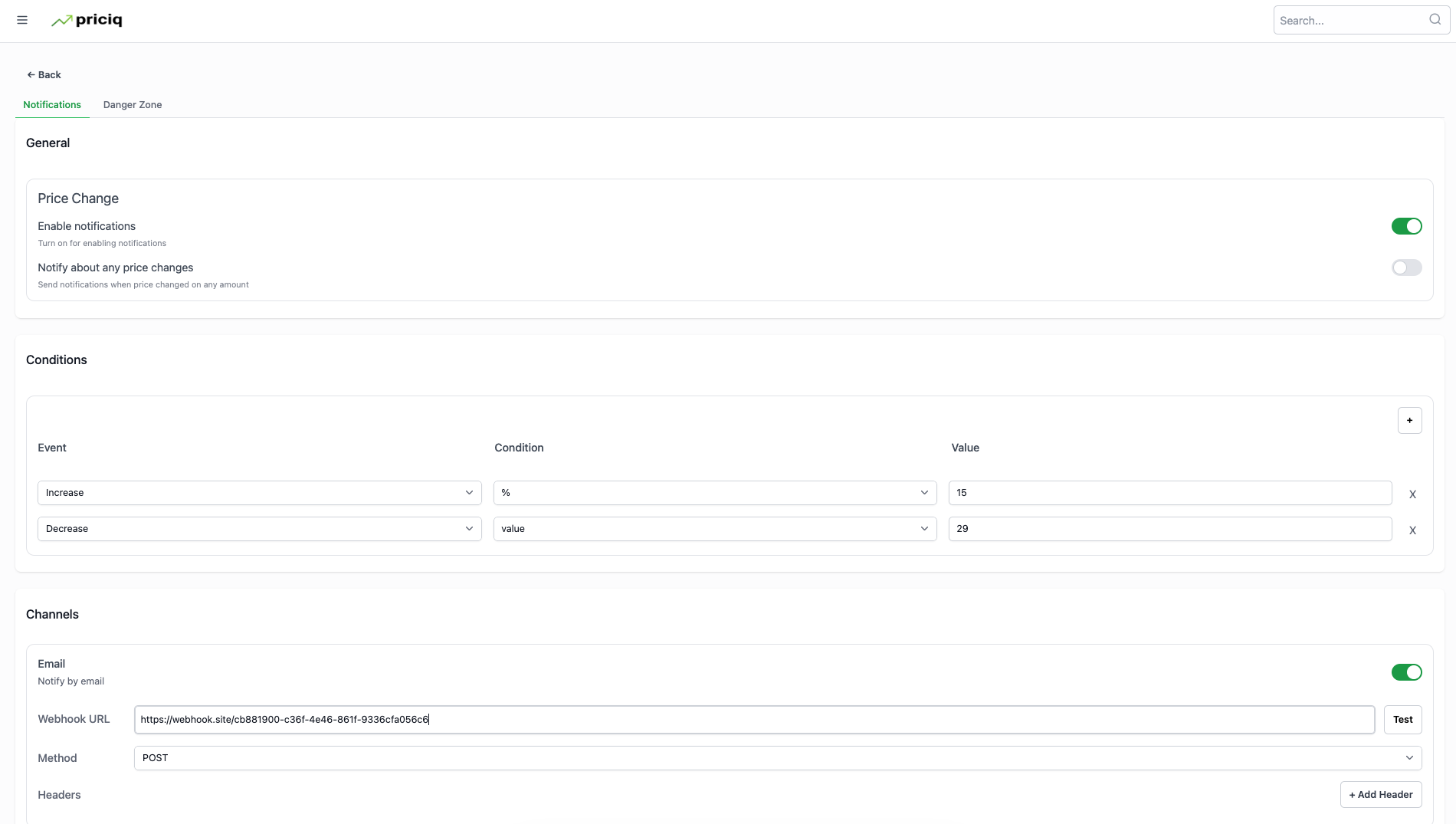 Priciq Notifications