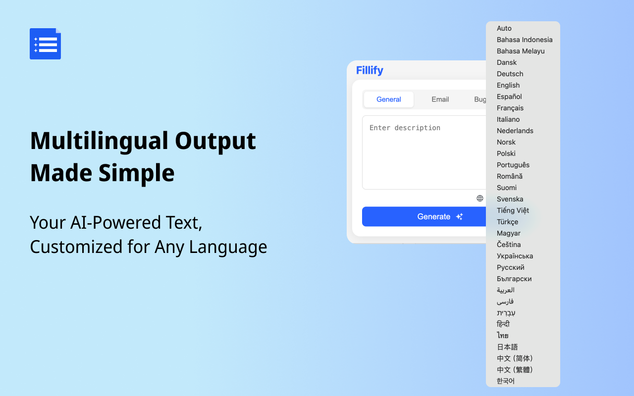 Fillify Multilingual Output