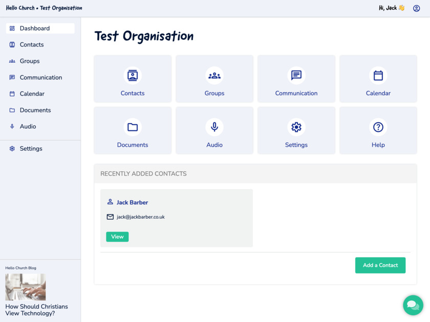 Hello Church Dashboard Screenshot Hello Church Dashboard Screenshot