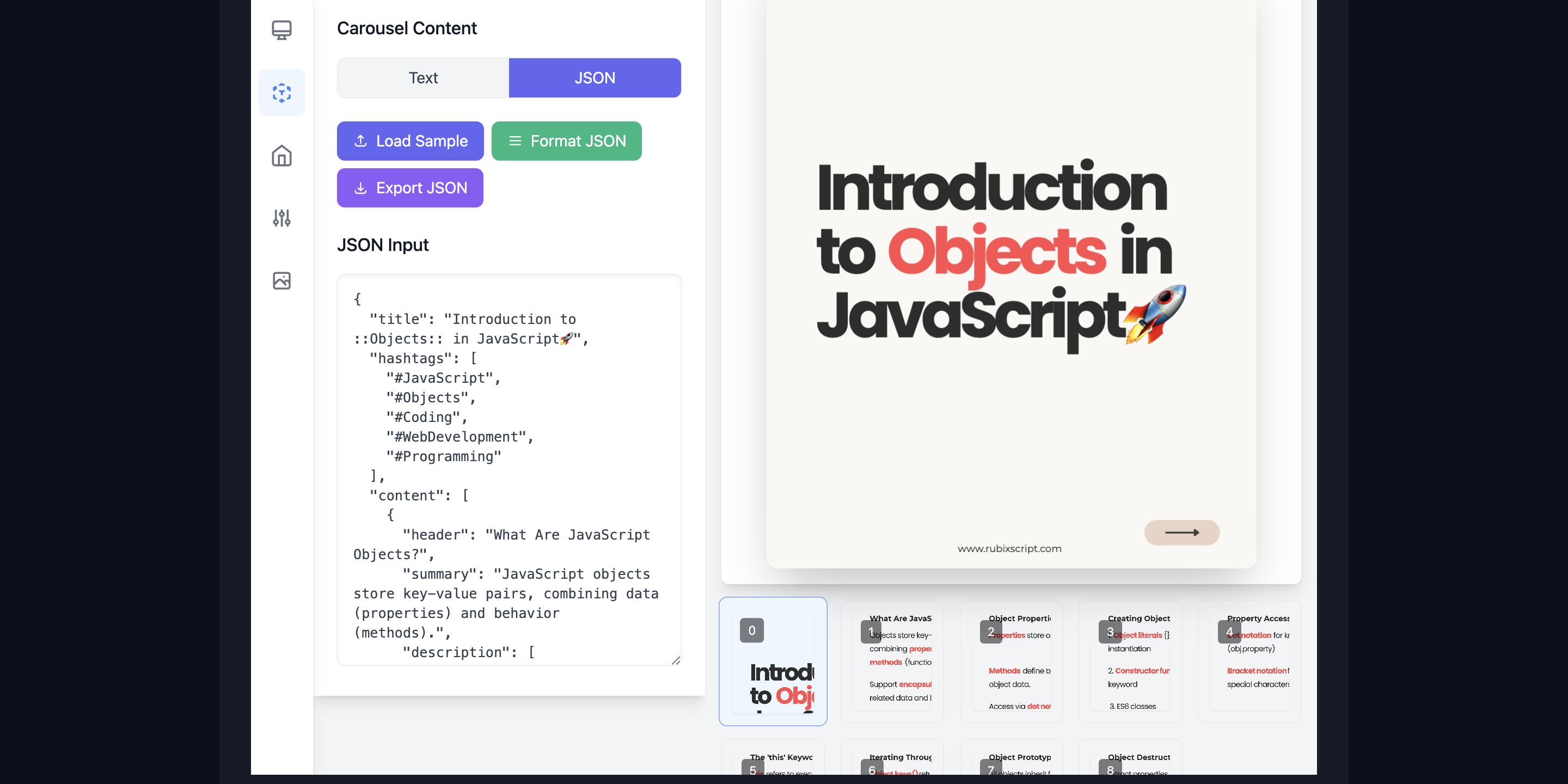 RubixScript Carousel Generator 