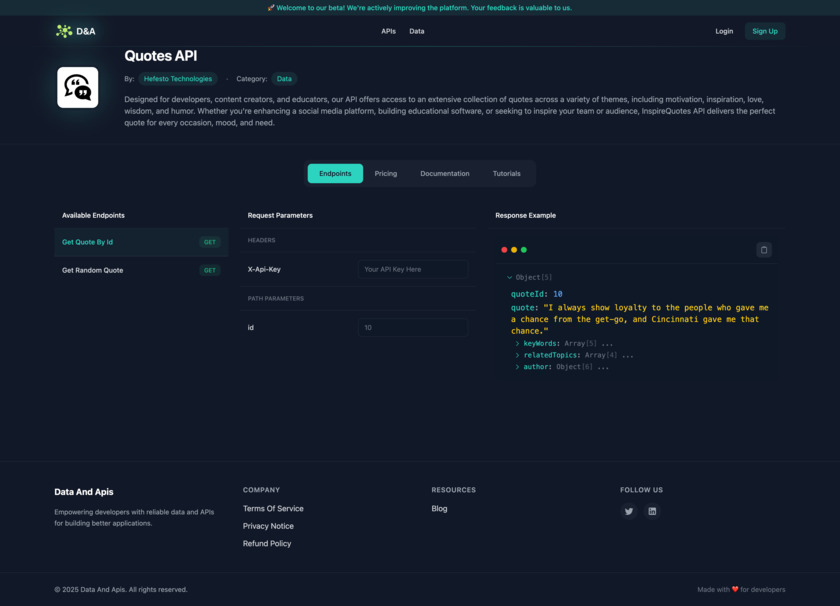 Data And Apis Landing Page