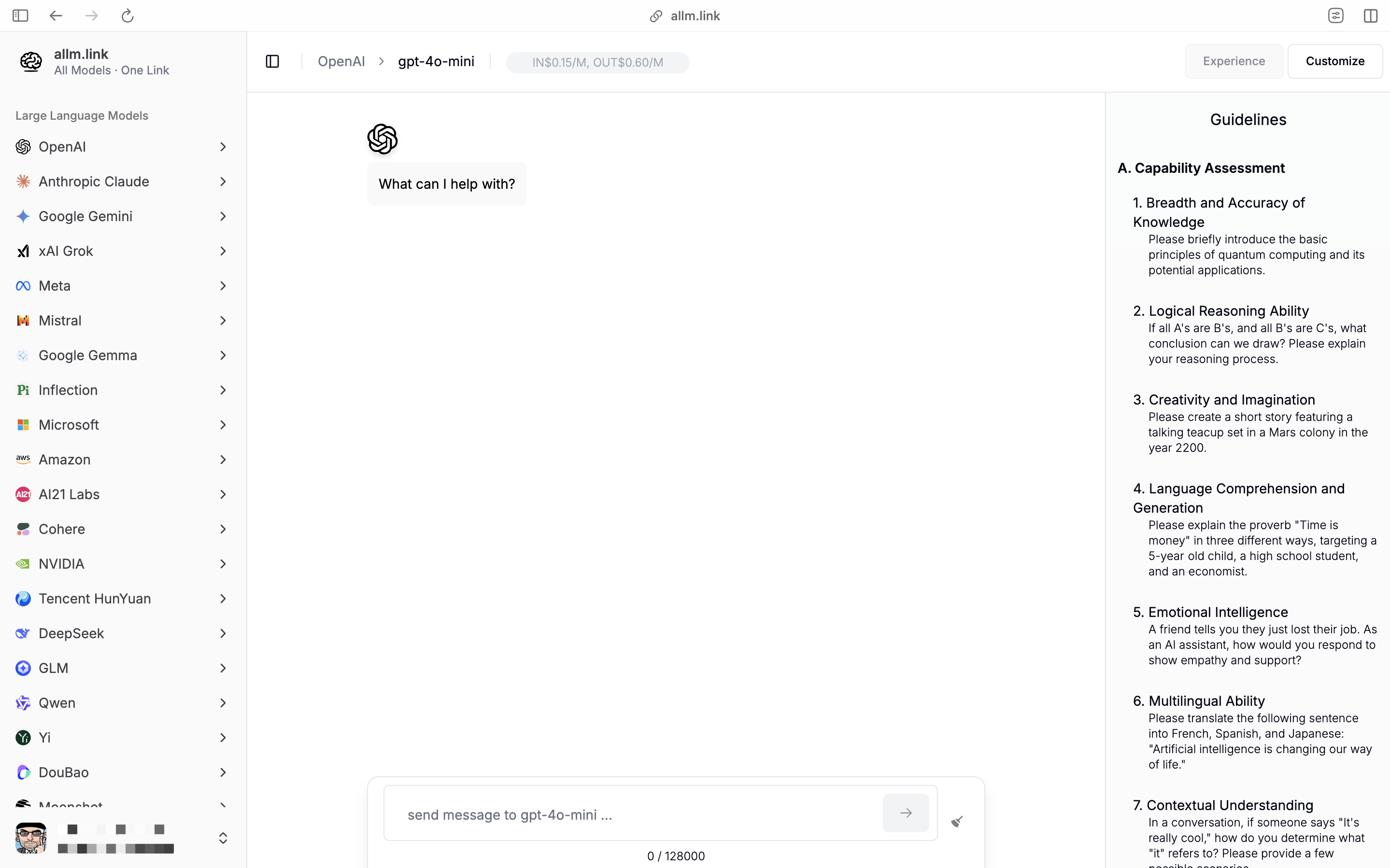 allm.link Chat Window - Experience