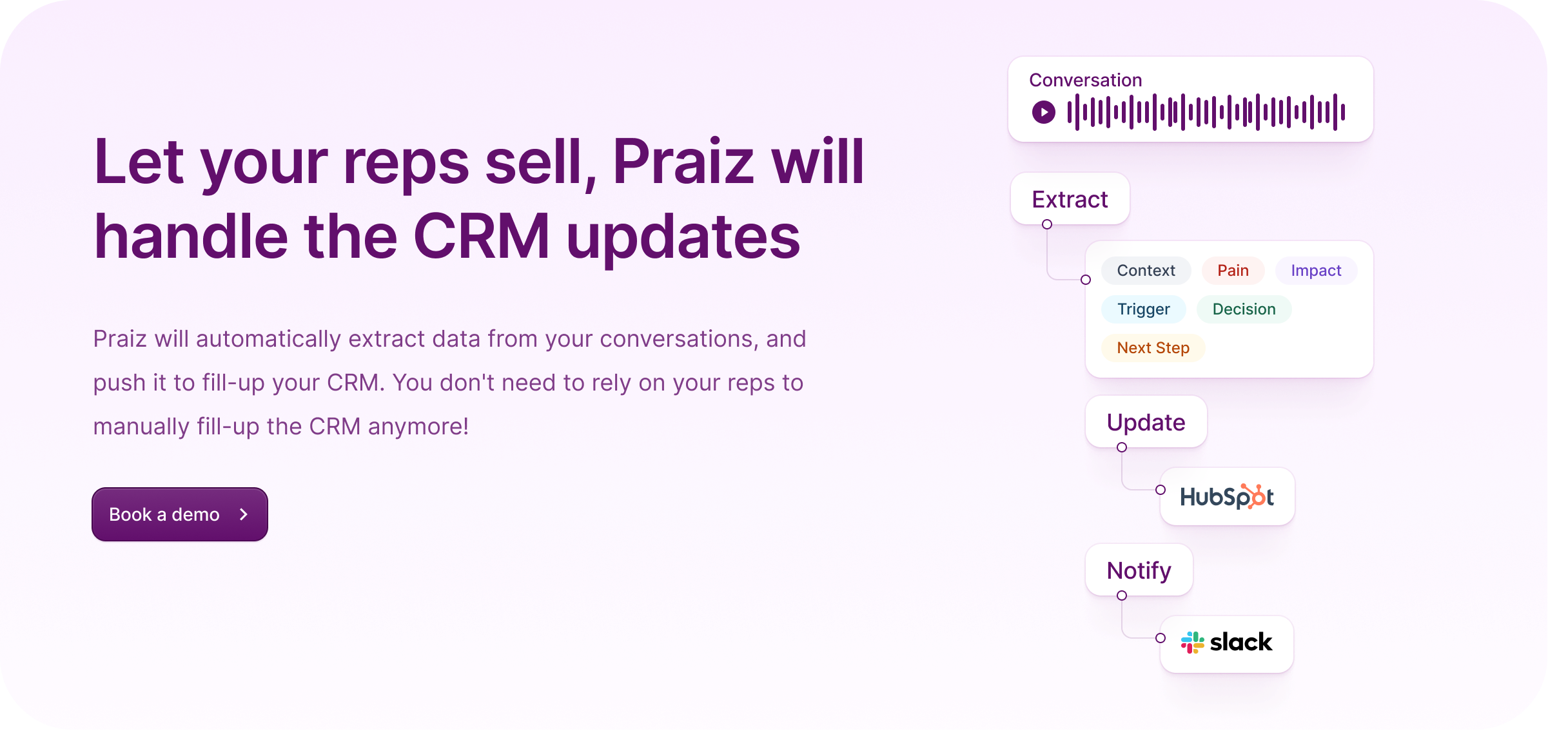 Praiz.io Let your reps sell, Praiz will handle the CRM updates