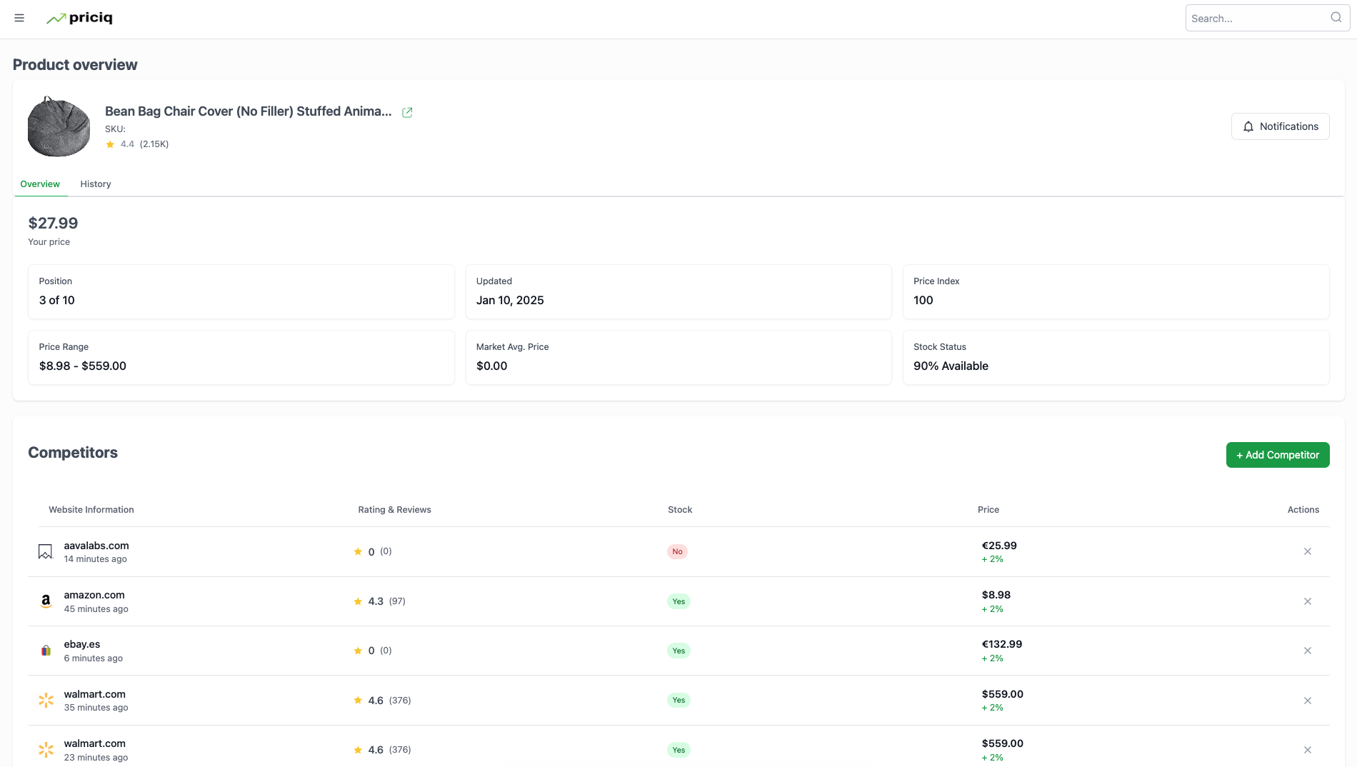 Priciq Product Page