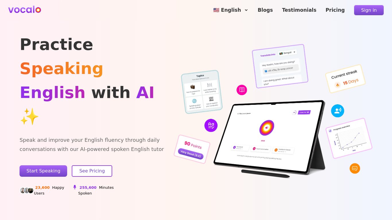 Vocalo Landing page