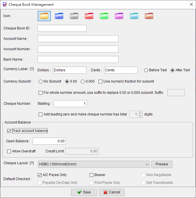 Evinco ChequeSystem Create Cheque Book