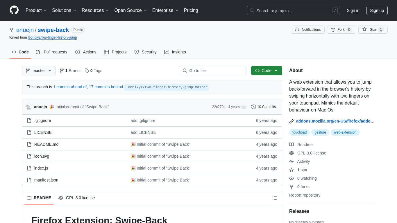 Swipe Back for Firefox Landing page