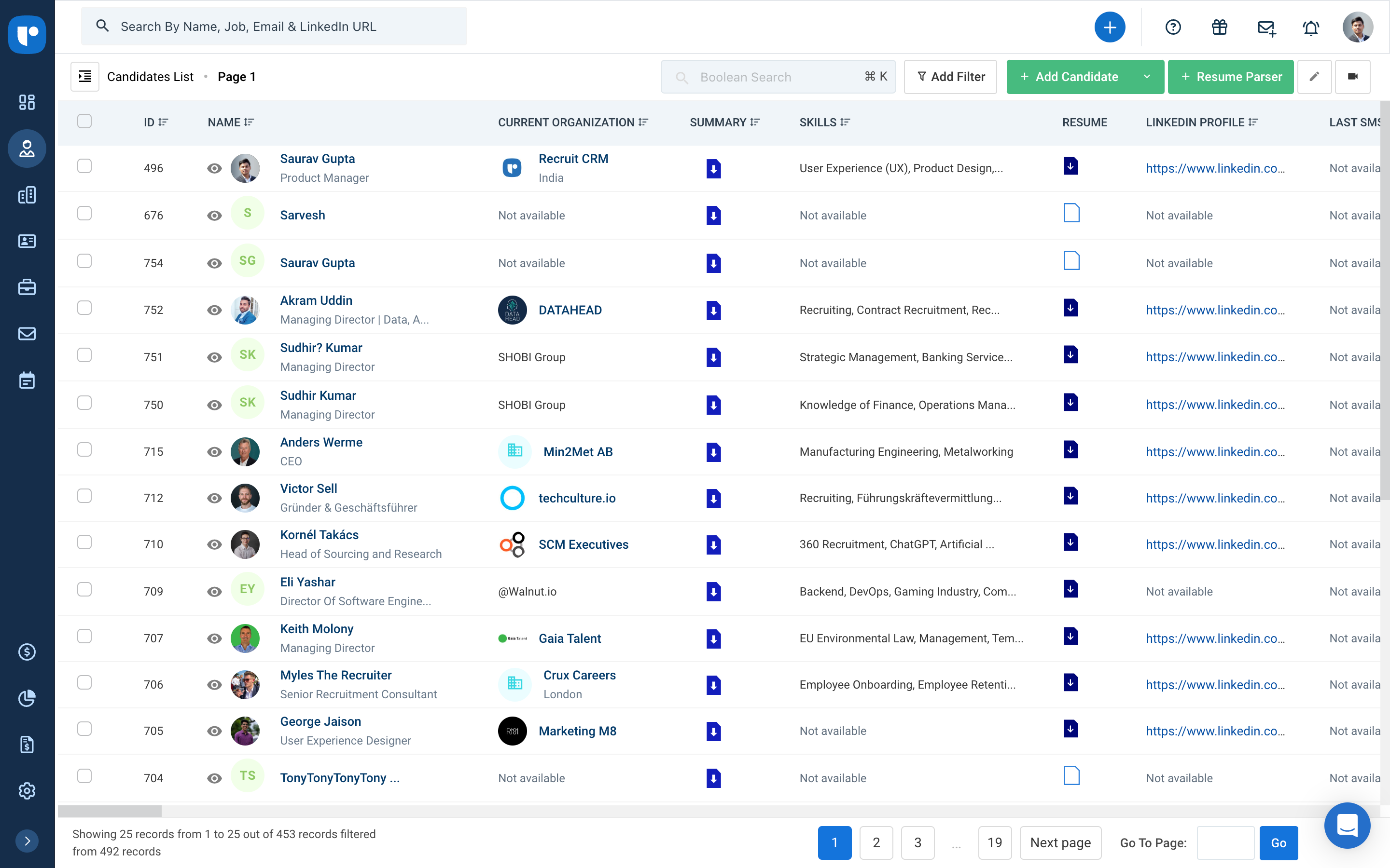 Recruit CRM Candidate List Page