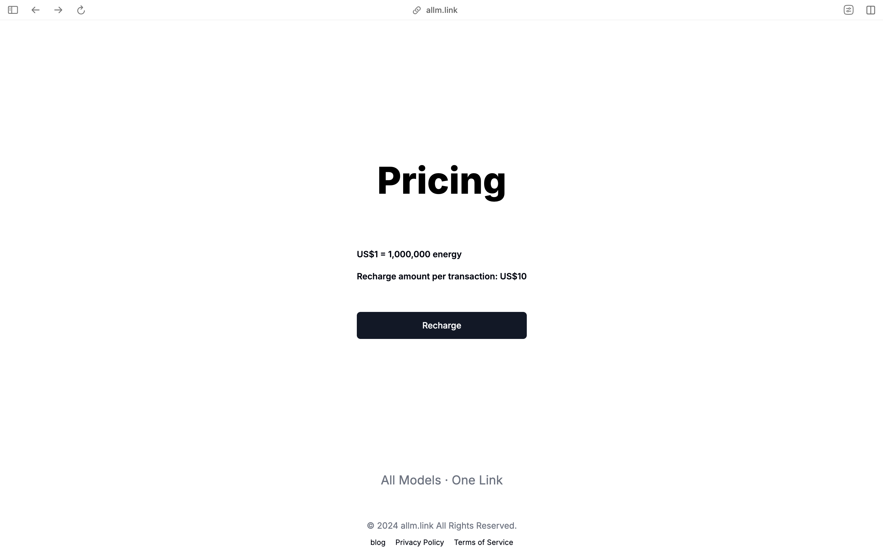 allm.link front page - Pricing