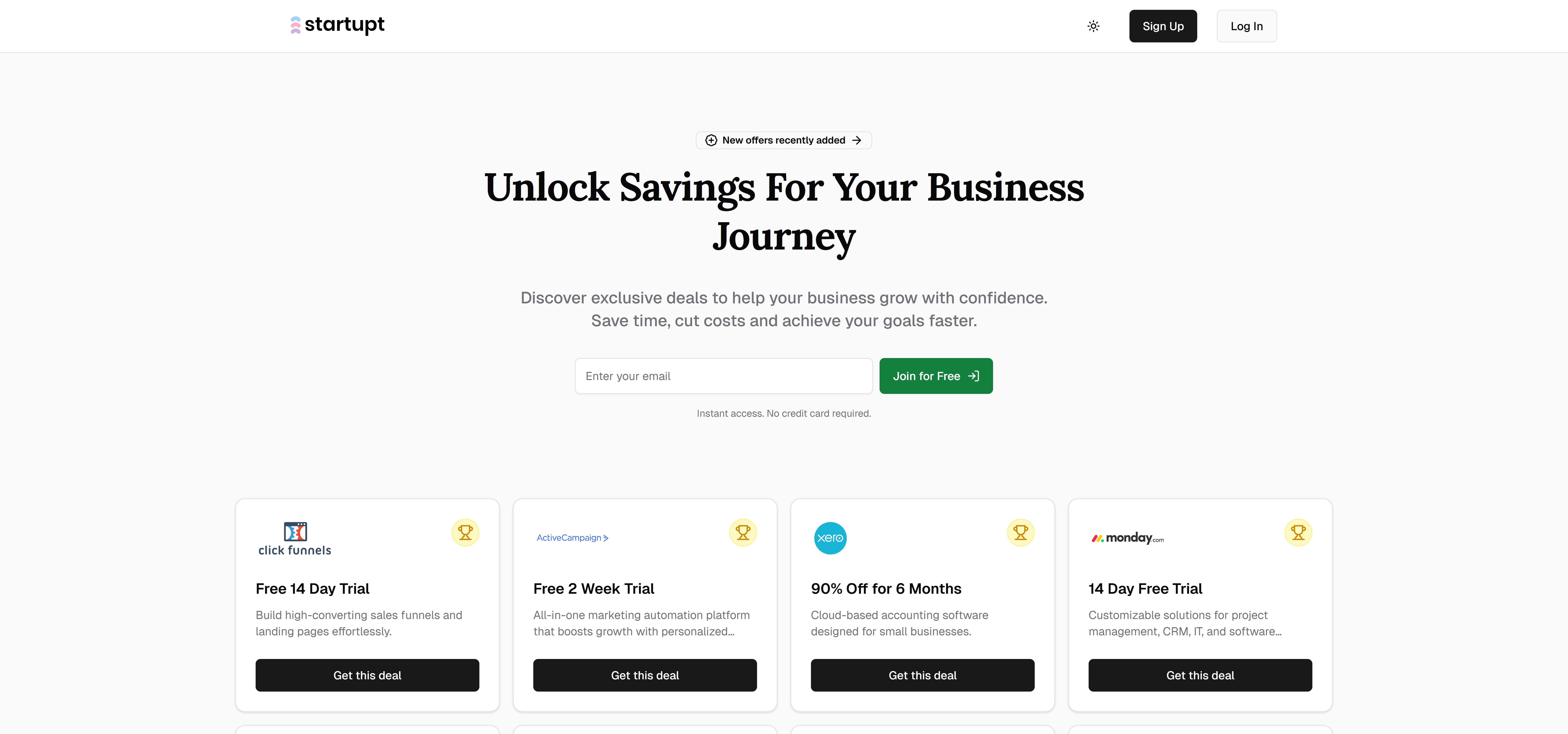 Startupt homepage