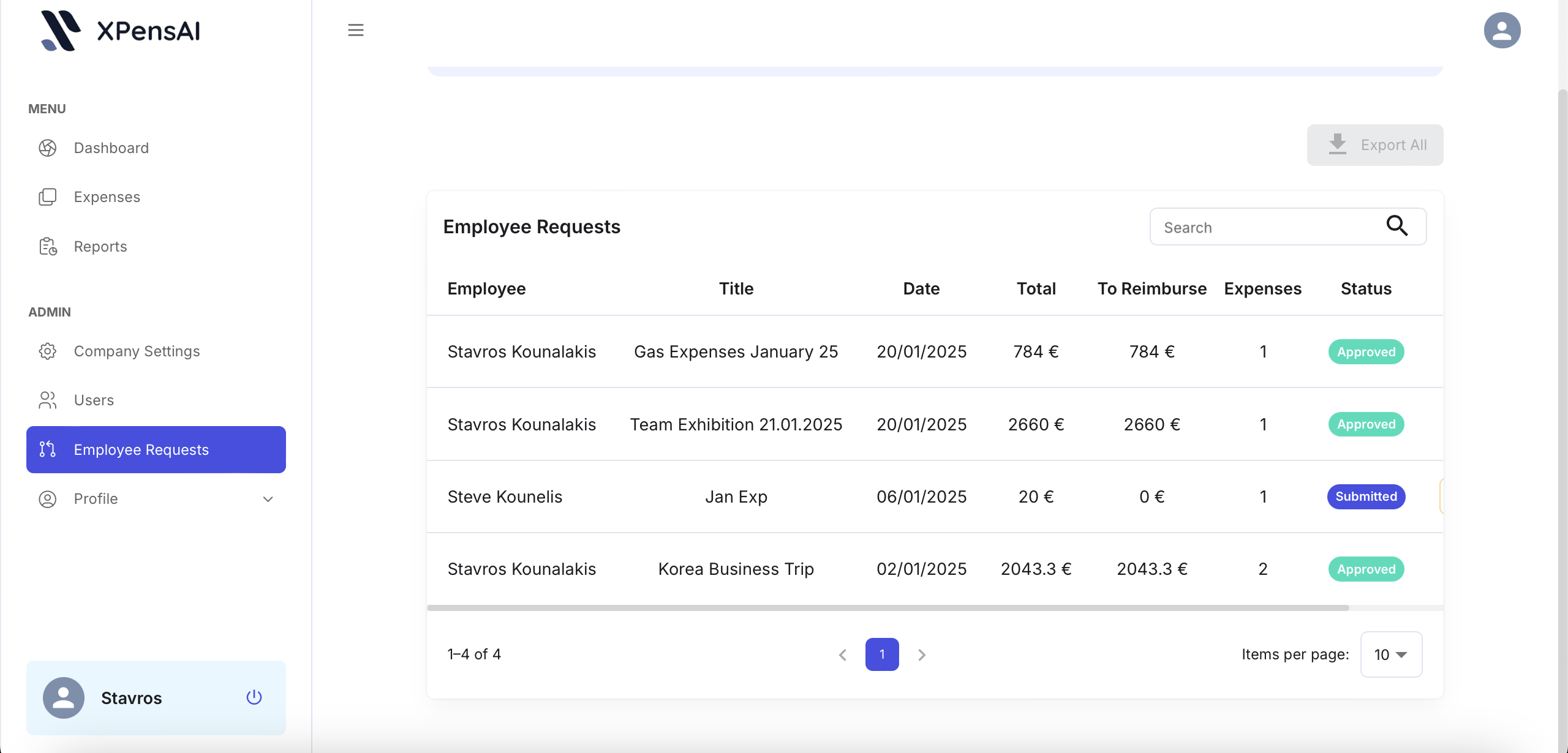 XPensAI Employee Requests