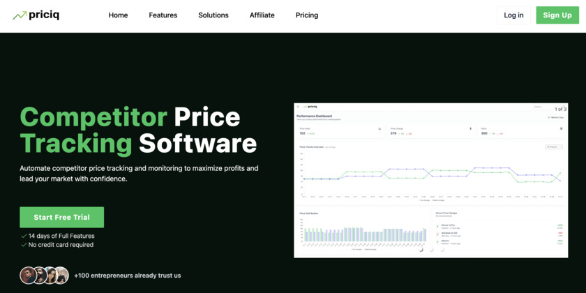 Priciq Landing Page