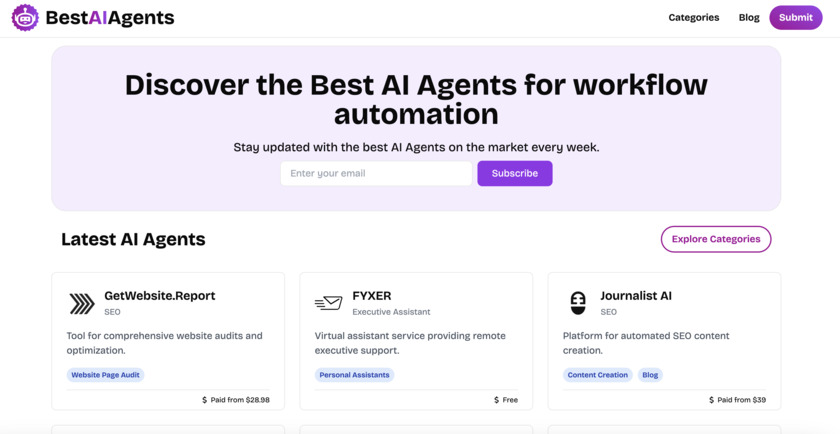 BestAIAgents.ai Landing Page
