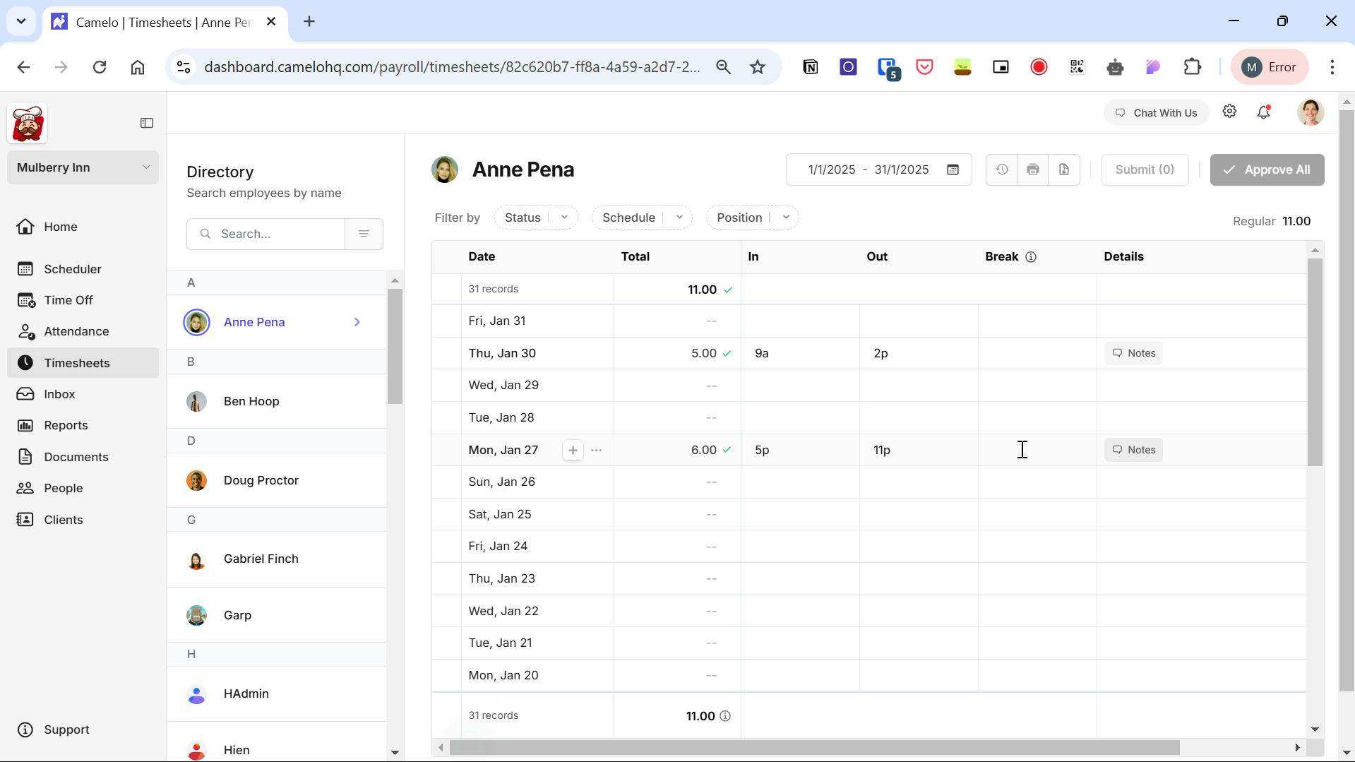 Camelo Timesheets on Camelo