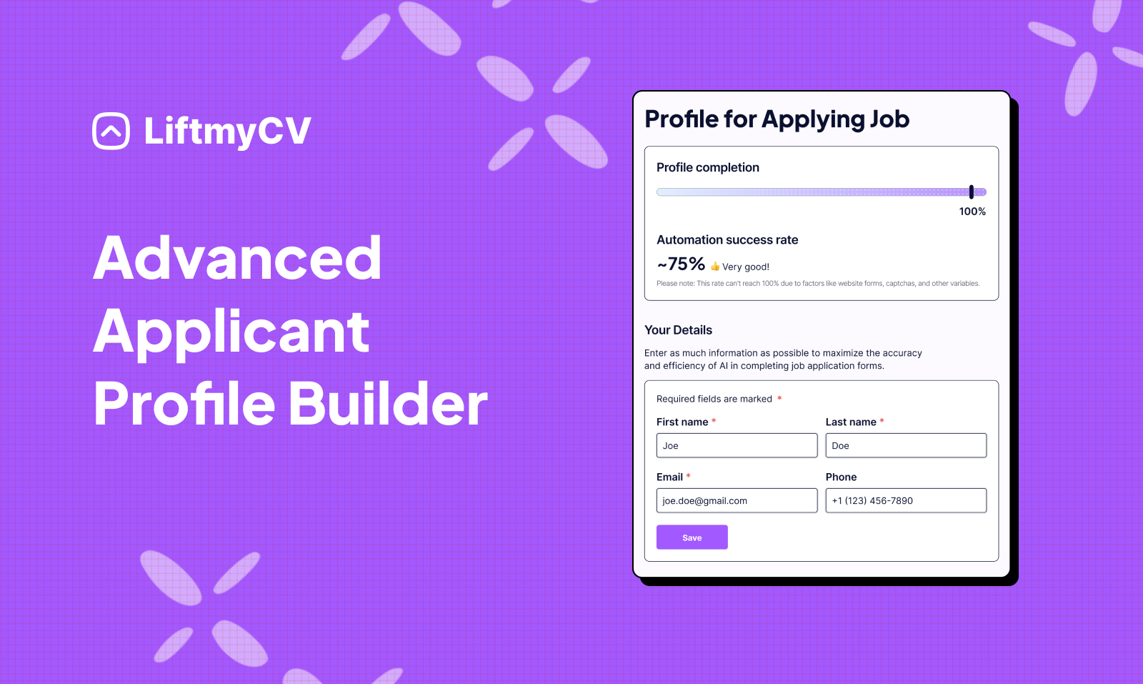 LiftmyCV User interface of the Applicant Profile on LiftmyCV