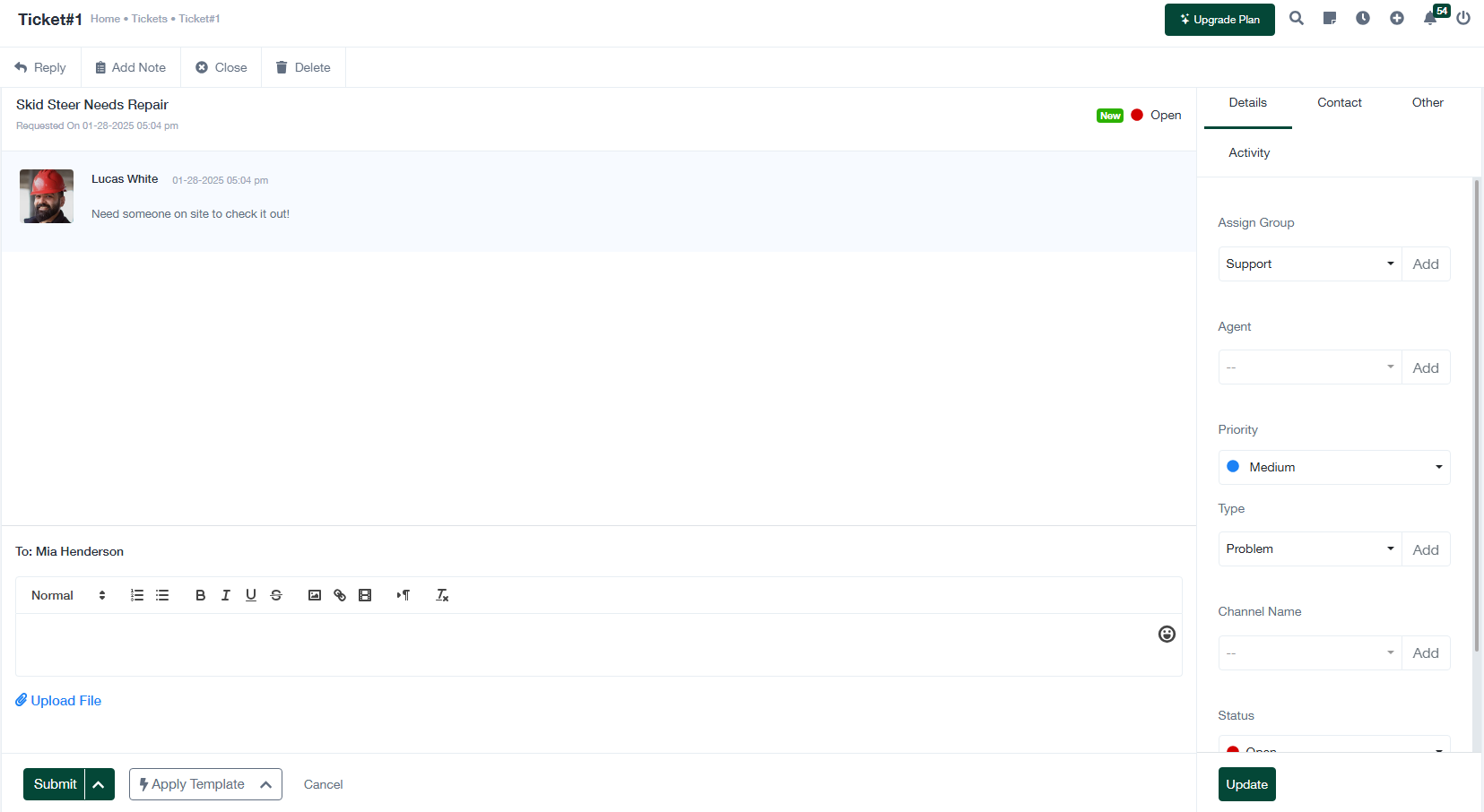 Workcase Service Ticket Chat
