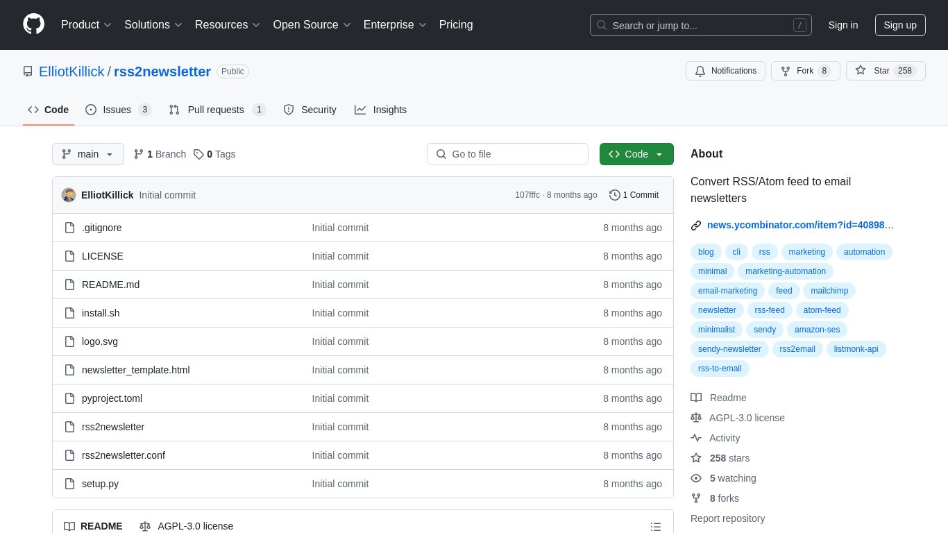 rss2newsletter Landing page