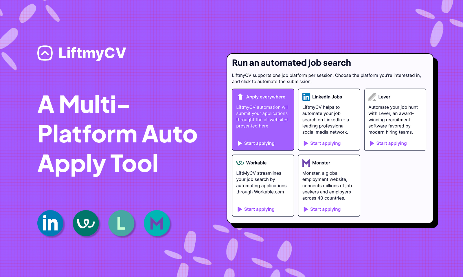 LiftmyCV User interface of the Multi-Platform Submission Tool on LiftmyCV