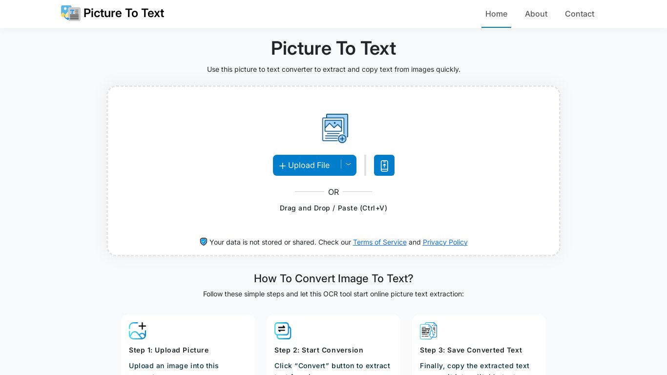 PicturetoText.io  Landing page