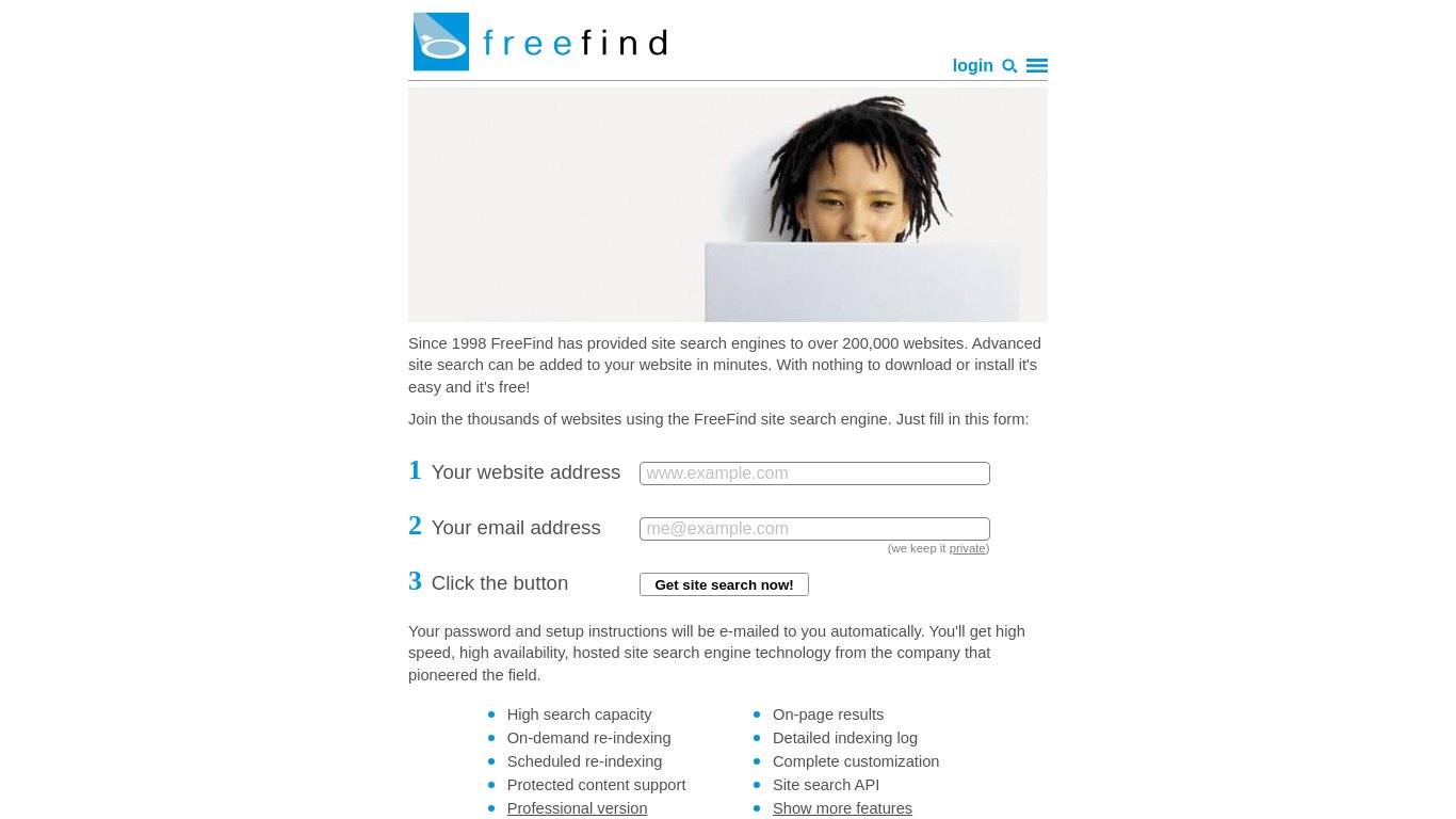 FreeFind Landing page